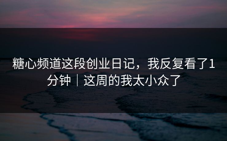糖心频道这段创业日记，我反复看了1分钟｜这周的我太小众了