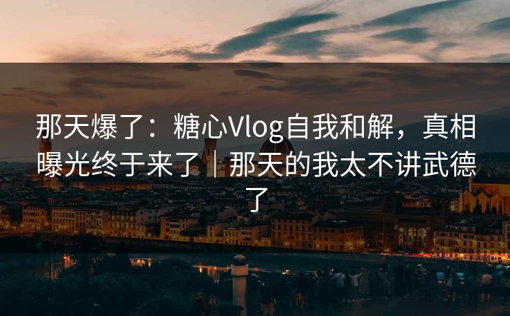 那天爆了：糖心Vlog自我和解，真相曝光终于来了｜那天的我太不讲武德了