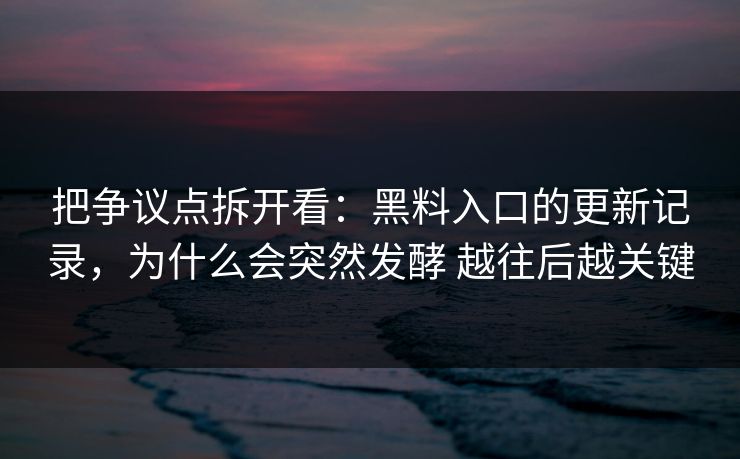 把争议点拆开看：黑料入口的更新记录，为什么会突然发酵 越往后越关键