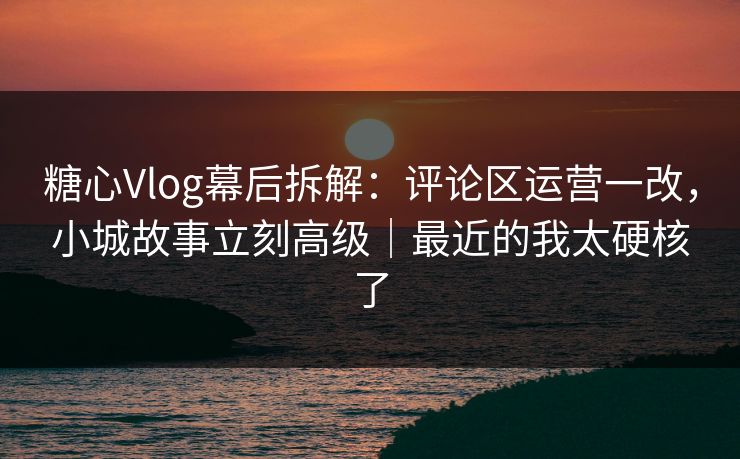 糖心Vlog幕后拆解：评论区运营一改，小城故事立刻高级｜最近的我太硬核了